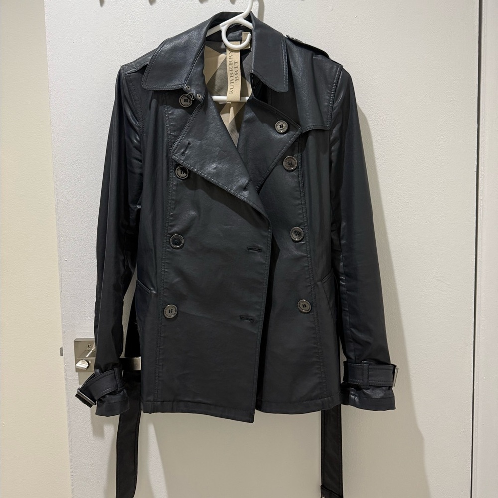 Burberry Brit Coated Trench Coat Black Small